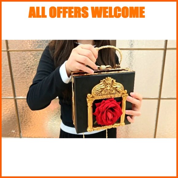 Floral Evening Bag with Rose Embossed PU Fabric Formal Clutch